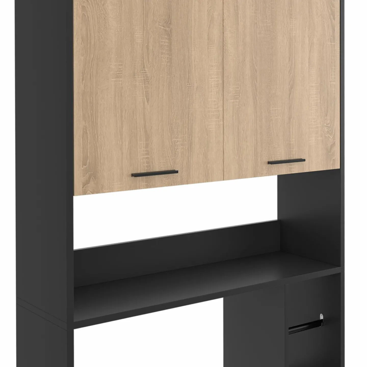 Meuble étagère dessus WC noir et bois façon hêtre*IDMarket Sale