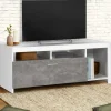 Meuble télé 110 cm blanc et placard effet béton*IDMarket