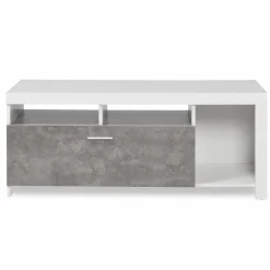 Meuble télé 110 cm blanc et placard effet béton*IDMarket