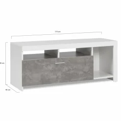 Meuble télé 110 cm blanc et placard effet béton*IDMarket