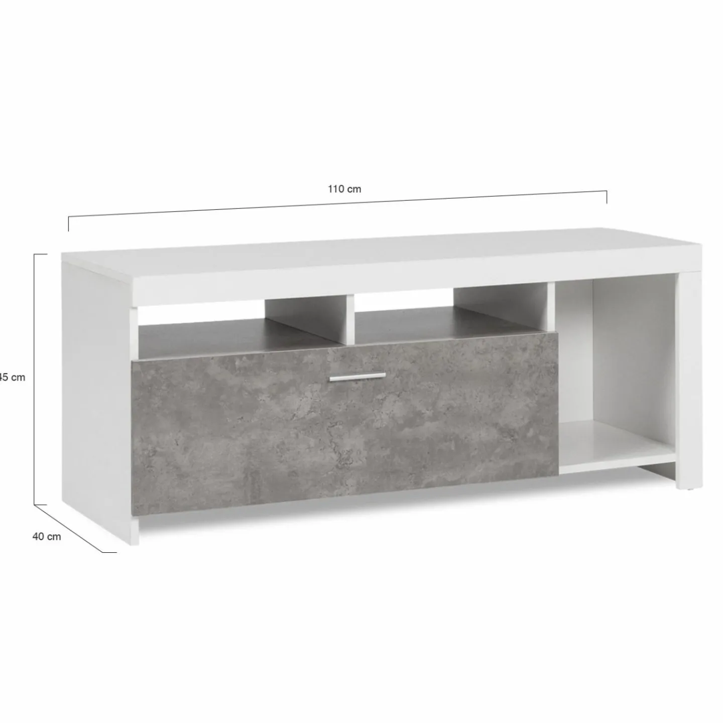 Meuble télé 110 cm blanc et placard effet béton*IDMarket