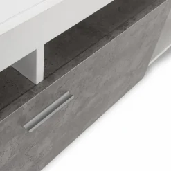 Meuble télé 110 cm blanc et placard effet béton*IDMarket