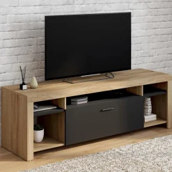 Meuble télé 140 cm bois et placard noir*IDMarket Outlet