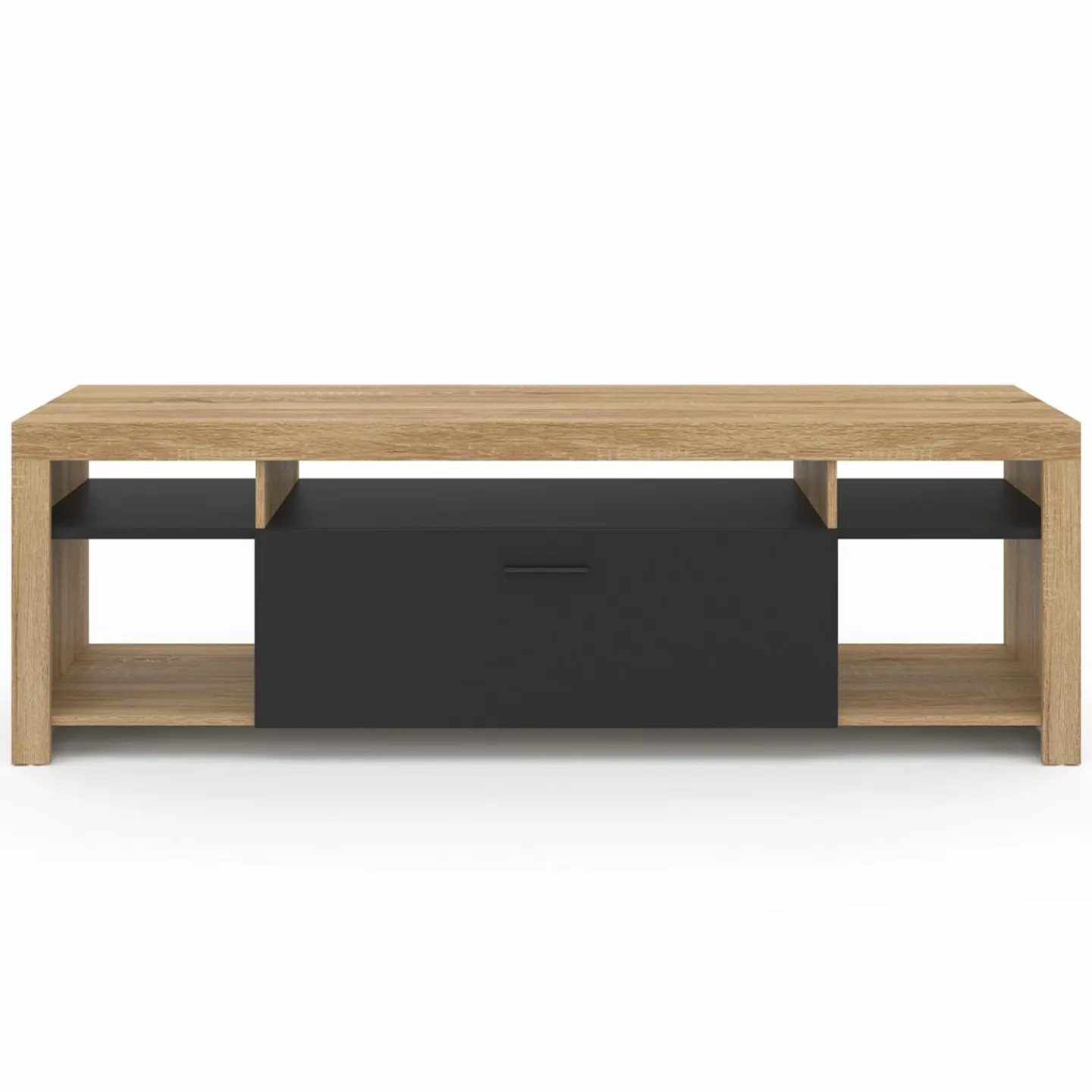 Meuble télé 140 cm bois et placard noir*IDMarket Outlet