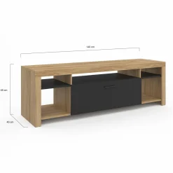 Meuble télé 140 cm bois et placard noir*IDMarket Outlet