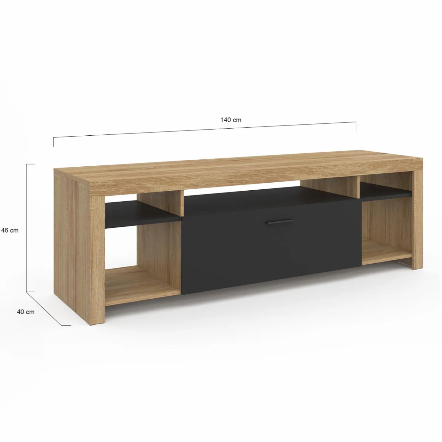 Meuble télé 140 cm bois et placard noir*IDMarket Outlet