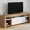 Meuble télé 140 cm bois et placard blanc*IDMarket New