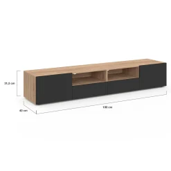 Meuble télé 180 cm noir et bois façon hêtre avec rangement*IDMarket Best
