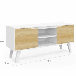Meuble télé bois blanc 2 portes façon hêtre 110 cm*IDMarket Outlet