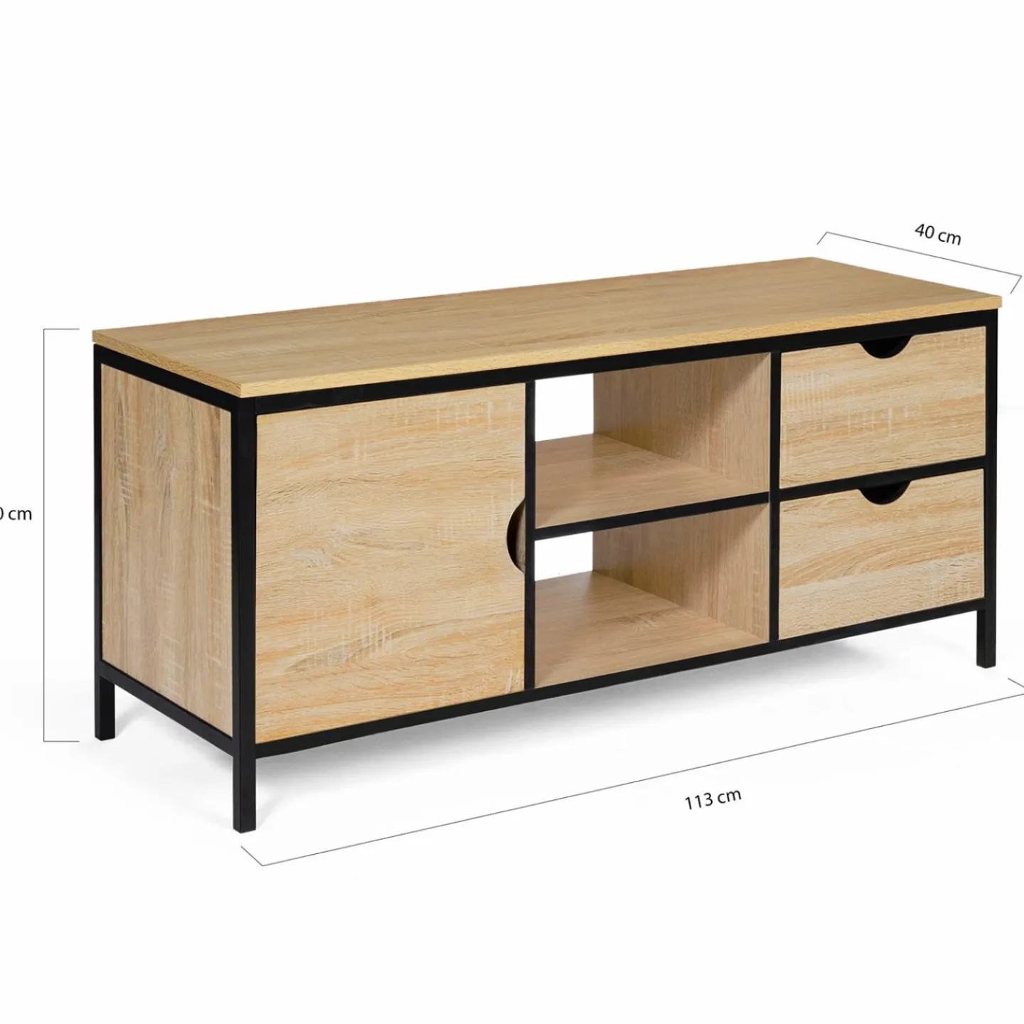 Meuble télé bois et métal avec tiroirs et placard*IDMarket Outlet
