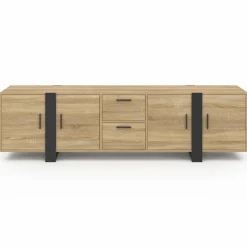 Meuble télé bois et noir 4 portes + 2 tiroirs 180 cm*IDMarket Hot