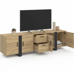Meuble télé bois et noir 4 portes + 2 tiroirs 180 cm*IDMarket Hot