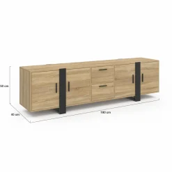 Meuble télé bois et noir 4 portes + 2 tiroirs 180 cm*IDMarket Hot