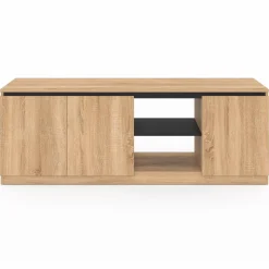 Meuble télé bois façon hêtre et noir 140 cm 3 portes*IDMarket Sale
