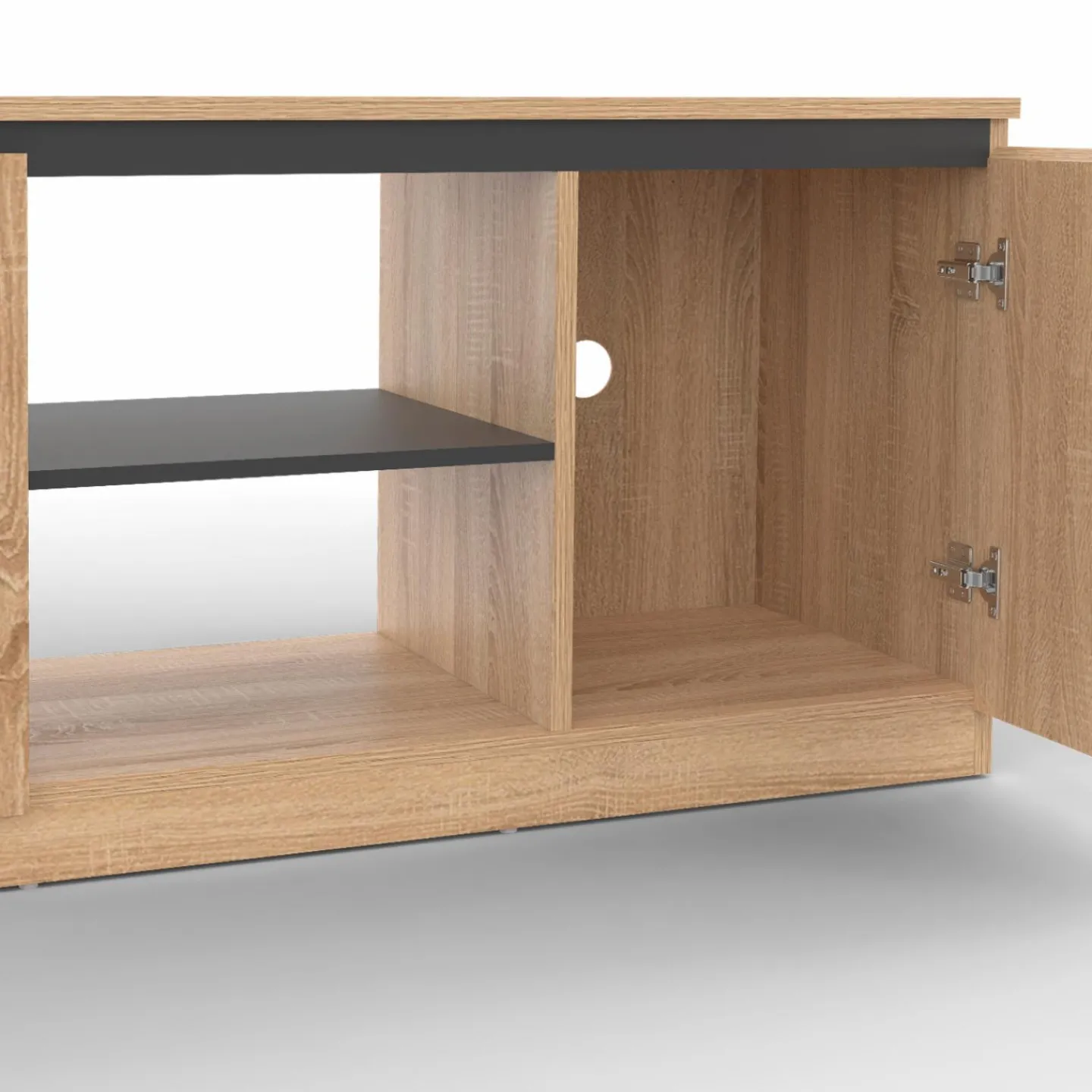 Meuble télé bois façon hêtre et noir 140 cm 3 portes*IDMarket Sale