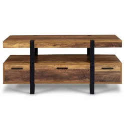 Meuble télé bois foncé pied épingle avec tiroirs*IDMarket Discount