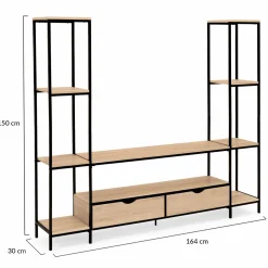 Meuble télé bois métal avec étagères et tiroirs*IDMarket Online