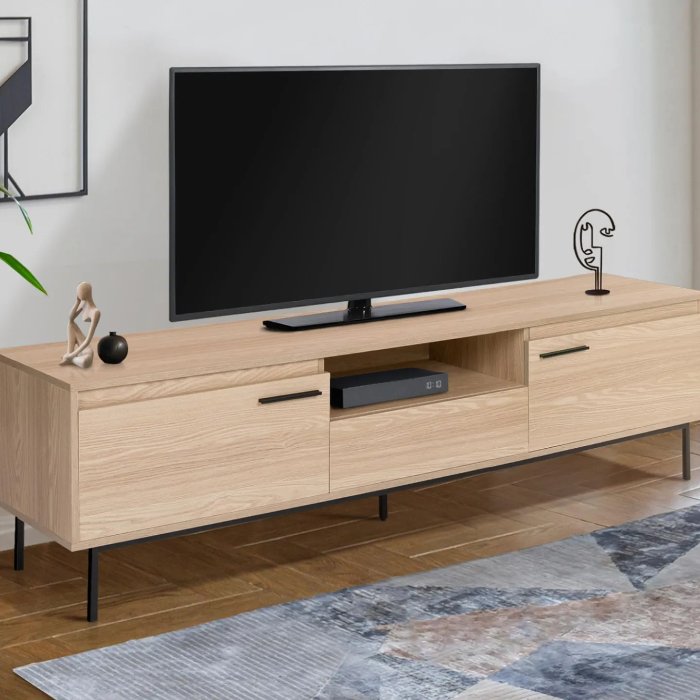 Meuble télé contemporain bois et métal 180 cm avec rangements*IDMarket Clearance