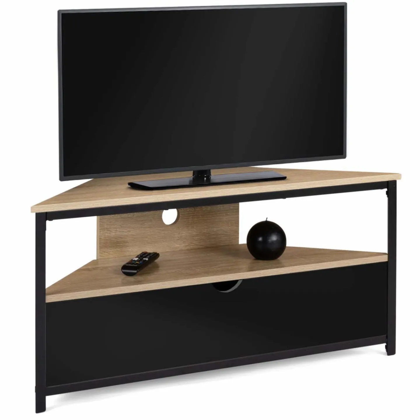 Meuble télé d'angle style industriel avec placard*IDMarket Online