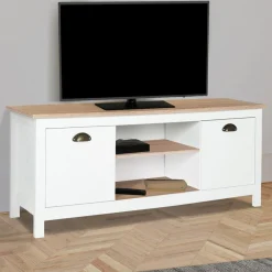 Meuble télé design blanc 2 portes avec étagères*IDMarket Hot