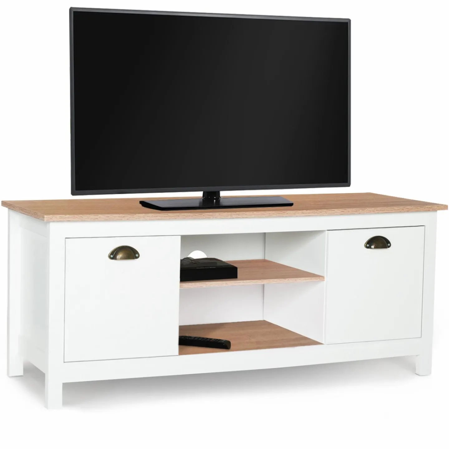 Meuble télé design blanc 2 portes avec étagères*IDMarket Hot