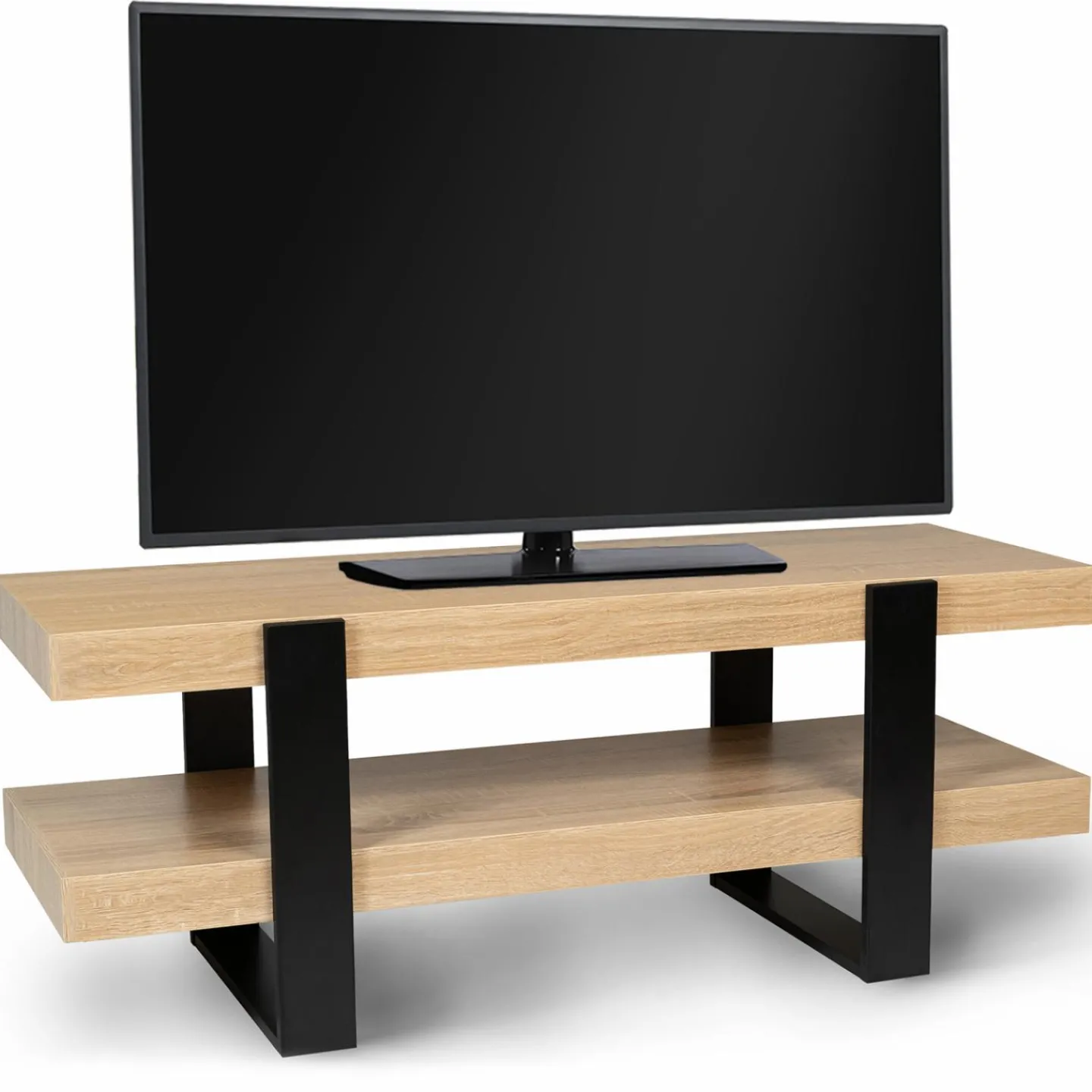 Meuble télé design noir et bois avec double plateau*IDMarket Best