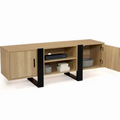 Meuble télé design noir et bois avec 2 portes*IDMarket Clearance