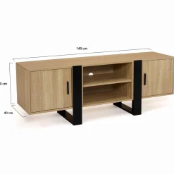 Meuble télé design noir et bois avec 2 portes*IDMarket Clearance