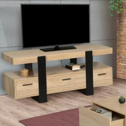 Meuble télé design noir et bois avec rangement*IDMarket Sale