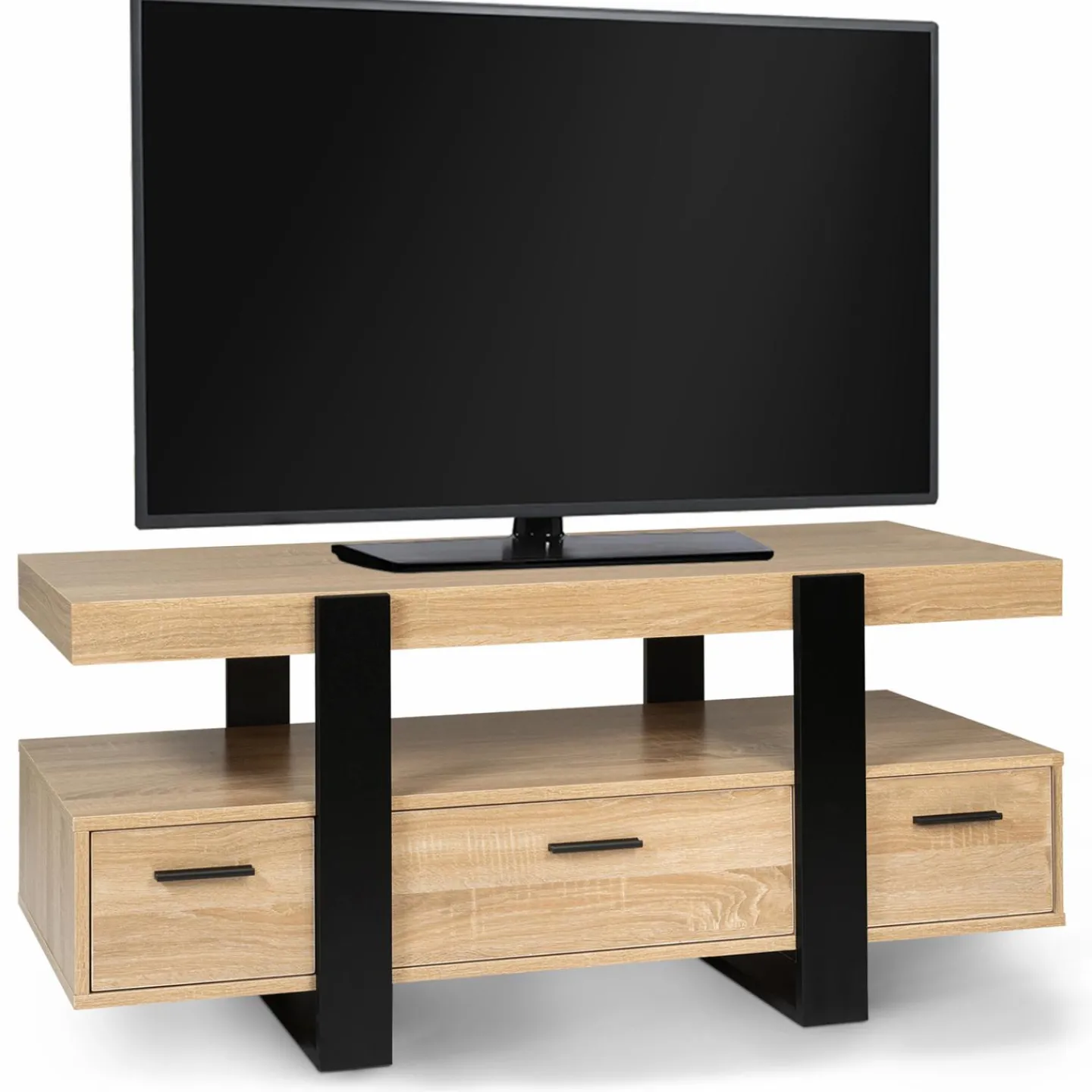 Meuble télé design noir et bois avec rangement*IDMarket Sale