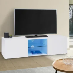 Meuble télé LED blanc avec étagère en verre*IDMarket Hot