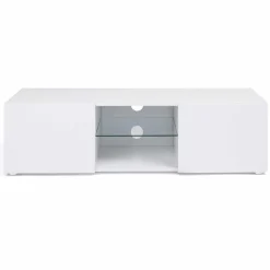 Meuble télé LED blanc avec étagère en verre*IDMarket Hot