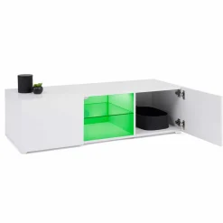 Meuble télé LED blanc avec étagère en verre*IDMarket Hot