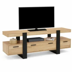 Meuble télé noir et bois 140 cm avec 3 tiroirs*IDMarket Online