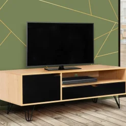 Meuble télé vintage pieds épingles bois et noir*IDMarket Clearance