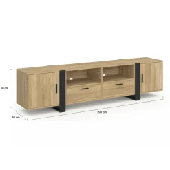 Meuble TV 200 cm 2 portes 2 tiroirs bois et noir*IDMarket Best