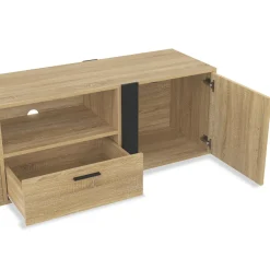 Meuble TV 200 cm 2 portes 2 tiroirs bois et noir*IDMarket Best