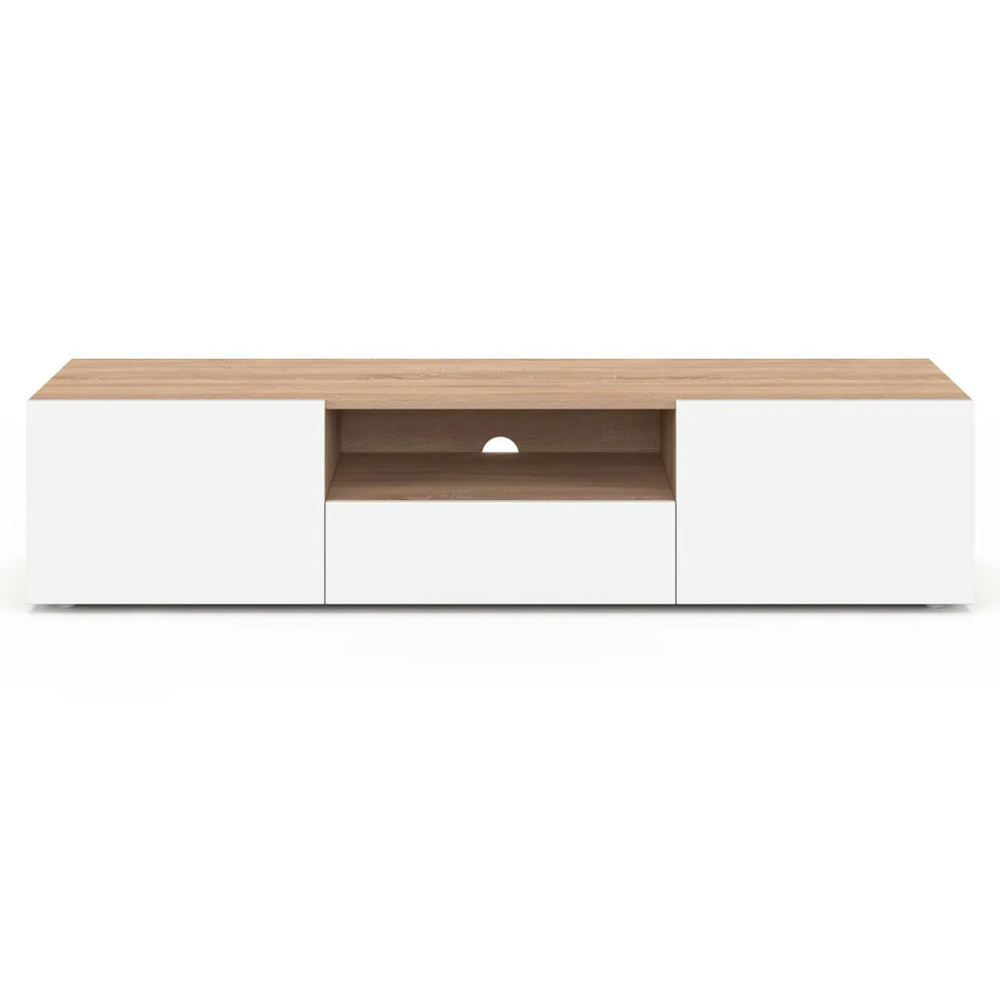 Meuble TV 140 cm bois façon hêtre portes blanches*IDMarket Sale