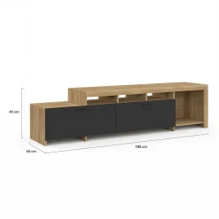 Meuble tv 180 cm bois placards noirs*IDMarket Outlet