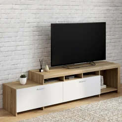 Meuble tv 180 cm bois placards blancs*IDMarket Sale