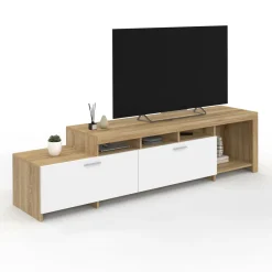 Meuble tv 180 cm bois placards blancs*IDMarket Sale