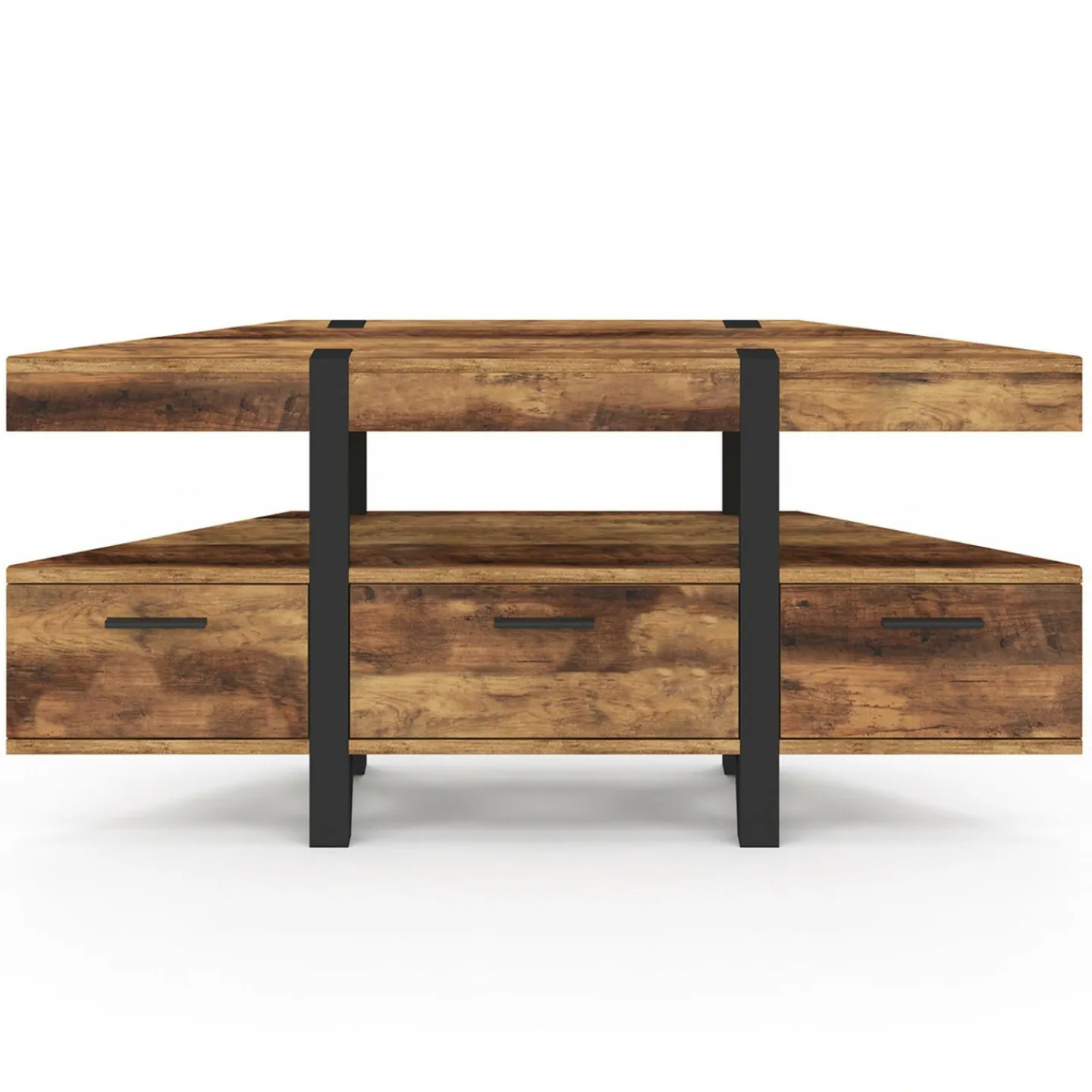 Meuble TV 110 cm d'angle bois pied épingle avec tiroirs*IDMarket Outlet