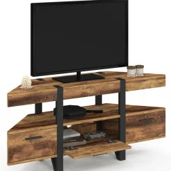 Meuble TV 110 cm d'angle bois pied épingle avec tiroirs*IDMarket Outlet