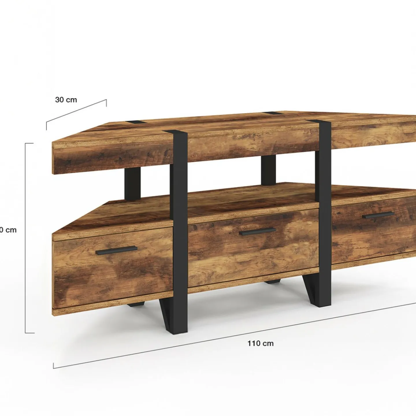 Meuble TV 110 cm d'angle bois pied épingle avec tiroirs*IDMarket Outlet