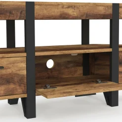 Meuble TV 110 cm d'angle bois pied épingle avec tiroirs*IDMarket Outlet