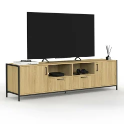 Meuble TV 180 cm design industriel 2 portes 2 tiroirs*IDMarket Discount