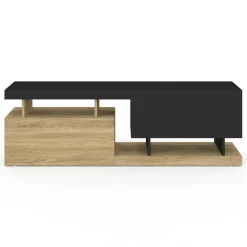 Meuble TV 140 cm double-portes effet bois et noir*IDMarket Best