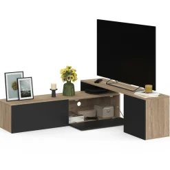 Meuble TV 140-180 cm modulable d'angle rotatif bois et noir*IDMarket Clearance