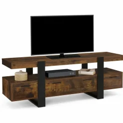 Meuble TV 140 cm noir et bois effet vieilli avec rangement*IDMarket Clearance