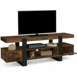 Meuble TV 140 cm noir et bois effet vieilli avec rangement*IDMarket Clearance